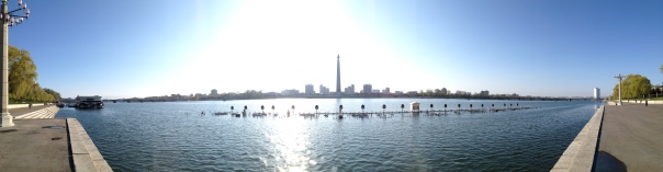 A panorama of the view from the finish line (the Juche Idea tower is in the centre)